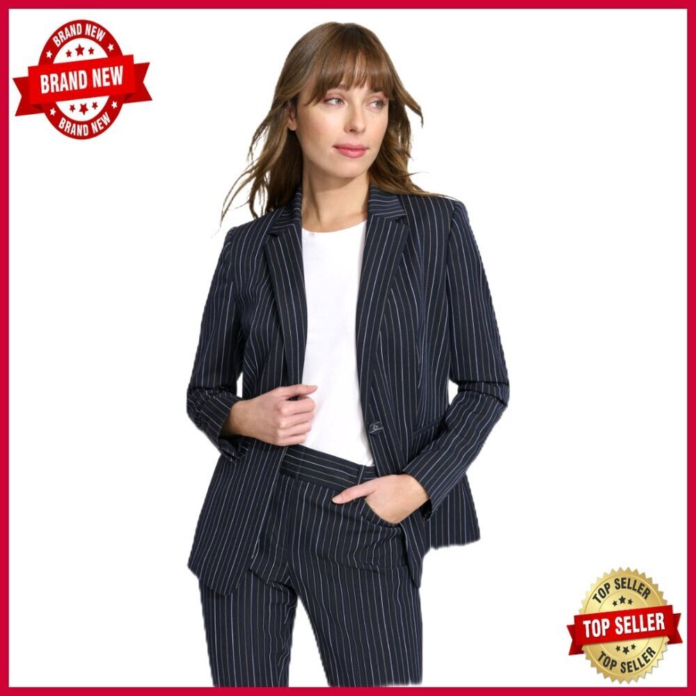 Pinstripe Puff Sleeve Blazer, Classic Fit, Wool Blend, Work Essential